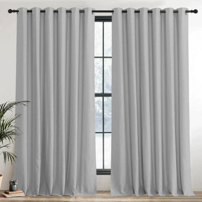 Ameha Plain Thermal Thick Blackout Curtains Ready Made Eyelet Ring Top Light Grey Curtain Pair 90X90 With Tiebacks Home Decor Uk from B&Q