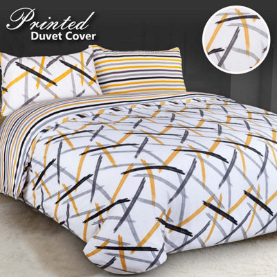 Ameha Printed Duvet Cover 3 Piece Set With Matching Pillowcase Quilt Covers Ochre Stripe Double (200X200Cm) from B&Q