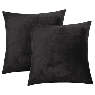 Ameha Black Plain Velvet Cushion Covers18X18 InchPack Of 2Breathable & Hypoallergenic With Hidden Zip Closure from B&Q