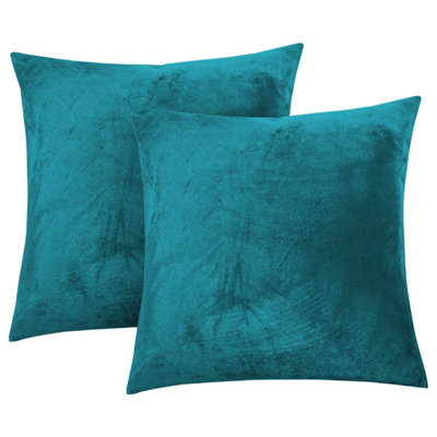 Ameha Teal Plain Velvet Cushion Covers18X18 InchPack Of 2Breathable & Hypoallergenic With Hidden Zip Closure from B&Q