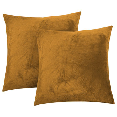Ameha Ochre Plain Velvet Cushion Covers18X18 InchPack Of 2Breathable & Hypoallergenic With Hidden Zip Closure from B&Q