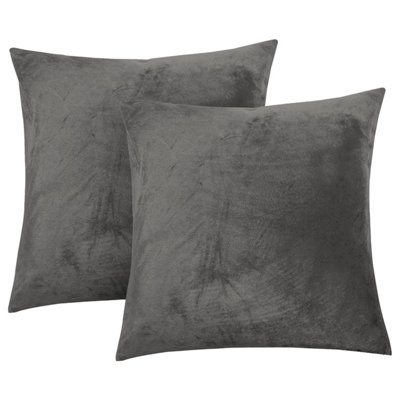 Ameha Grey Plain Velvet Cushion Covers18X18 InchPack Of 2Breathable & Hypoallergenic With Hidden Zip Closure from B&Q