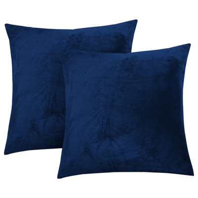 Ameha Navy Blue Plain Velvet Cushion Covers18X18 InchPack Of 2Breathable & Hypoallergenic With Hidden Zip Closure from B&Q