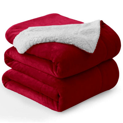 Ameha Sherpa Fleece Throw Blanket Burgundy SoftThick & Fluffy Comfort For SofaBed Or TravelSuper King Size 230X270Cm from B&Q