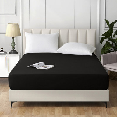 Ameha Double Plain Dyed Fitted Sheet 40Cm- Extra Deep Pocket Black Fitted Bed Sheets Soft Microfiber Bedding Sheet 137X190 Cm from B&Q