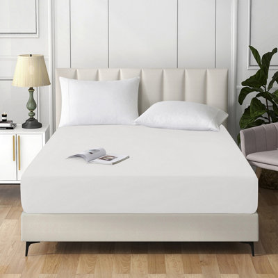 Ameha Double Plain Dyed Fitted Sheet 40Cm- Extra Deep Pocket White Fitted Bed Sheets Soft Microfiber Bedding Sheet 137X190 Cm from B&Q