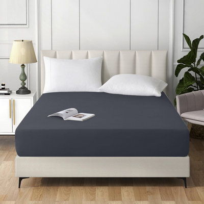 Ameha Double Plain Dyed Fitted Sheet 40Cm-Extra Deep Pocket Charcoal Fitted Bed Sheets Soft Microfiber Bedding Sheet 137X190 Cm from B&Q