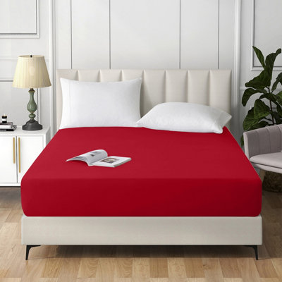 Ameha Double Plain Dyed Fitted Sheet 40Cm- Extra Deep Pocket Red Fitted Bed Sheets Soft Microfiber Bedding Sheet 137X190 Cm from B&Q