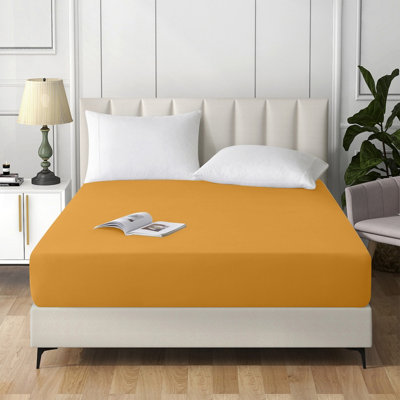 Ameha Double Plain Dyed Fitted Sheet 40Cm- Extra Deep Pocket Ochre Fitted Bed Sheets Soft Microfiber Bedding Sheet 137X190 Cm from B&Q