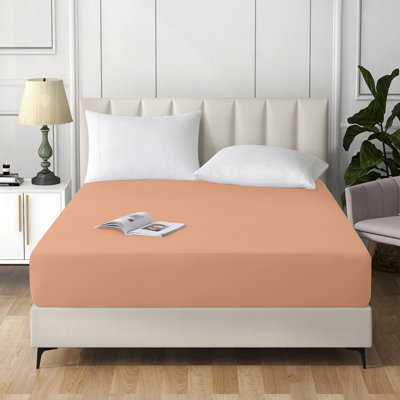 Ameha Double Plain Dyed Fitted Sheet 40Cm- Extra Deep Pocket Peach Fitted Bed Sheets Soft Microfiber Bedding Sheet 137X190 Cm from B&Q