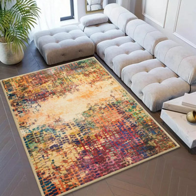 Ameha Modern Abstract Cashmere Rugs Non Slip Area Rug Living Room Bedroom Abstract Pattern Carpets- 120X170 Cm from B&Q