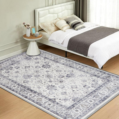 Ameha Soft Large Grey Area Rugs For Bedroom Kitchen Carpet Non Slip Bedside Rug Floral Cashmere Rug (Serene,120X170Cm) from B&Q