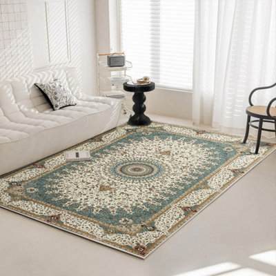 Ameha Non Slip Cashmere Rugs Soft Luxury Modern Area Rug Living Room Modern Dinning Room Geometric Willow Teal Carpets from B&Q