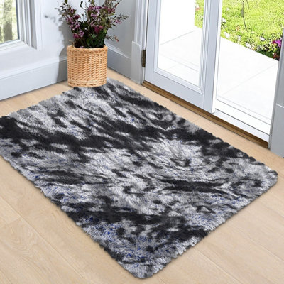 Ameha Tye Dye Grey Shaggy Door Rug Non Slip Soft Thick Pile Non Shedding Small Entrance Mat 50 X 80 Cm from B&Q