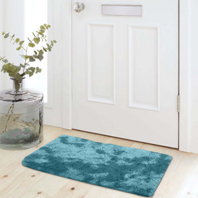 Ameha Tye Dye Teal Shaggy Rugs50 X 80 Cm Small Door Mats For Bedside Soft Thick Pile Rug from B&Q