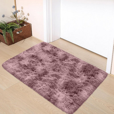 Ameha Tye Dye Pink Shaggy Rug Small 50 X 80 Cm Door Mat Area Non Slip Soft Thick Pile Bedside Rugs from B&Q