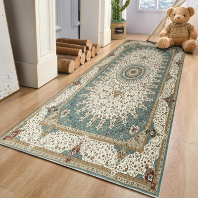 Ameha Living Room Cashmere Area Rugs For Bedroom Kitchen Carpet Nonslip Bedside Rug Floral Design Rug(Willow Teal80X150Cm) from B&Q