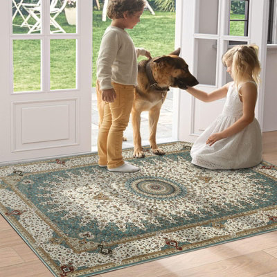 Ameha Willow Teal Cashmere Rug Luxury Bedroom Bedside Mat Kitchen Large Floor Mats- 60X110 Cm from B&Q