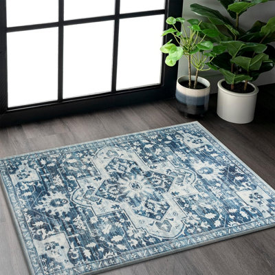 Ameha Cashmere Door Mat 40X60 Cm Non Slip Kitchen Floor Blue & Beige Rug Luxury Entrance Indoor/outdoor Tranquil Mats from B&Q