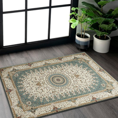 Ameha Cashmere Rug Willow Teal Kitchen Floor Mat Indoor/outdoor 40X60 Cm from B&Q