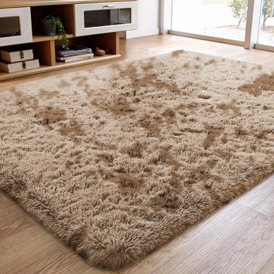 Ameha Soft Shaggy Rugs Fluffy Tye Dye Beige Extra Large Area Rug Living Room Carpets 200X290 Cm from B&Q