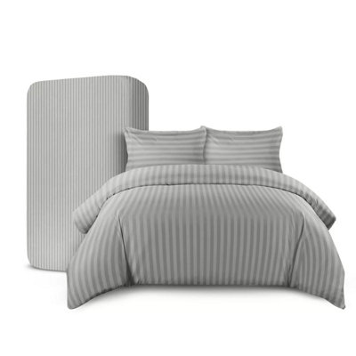 Ameha Silver Striped Microfibre Bedding Set SingleReversible & Breathable Duvet CoverFitted Sheet & Pillowcase from B&Q