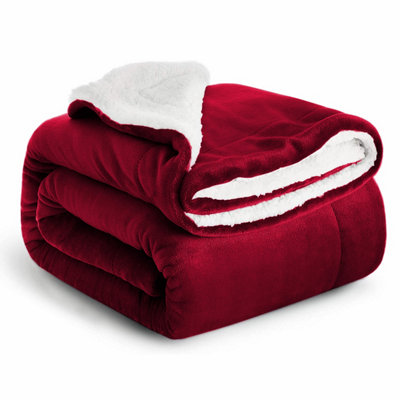 Ameha Sherpa Fleece Throw Blanket Burgundy SoftThick & Fluffy Comfort For SofaBed Or TravelSingle Size 130X150Cm from B&Q