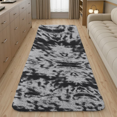 Ameha Tye Dye Grey Shaggy Runner For Living Bedroom Kitchen Mat Pet Friendly Modern Rugs60X220 Cm from B&Q