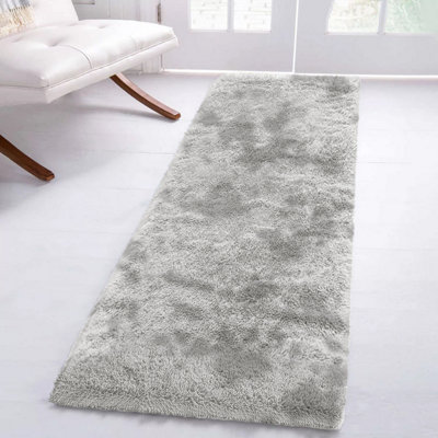 Ameha Tye Dye Light Grey Shaggy Rug For Hallway Soft Fluffy Runner Bedside Runner For Kids Room60X220Cm from B&Q