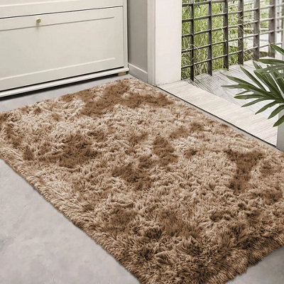 Ameha Tye Dye Beige Shaggy Rug For Modern Bedroom Super Soft Fluffy Thick Pile Mats For Kitchen & Entrance Door Mats60X110 Cm from B&Q