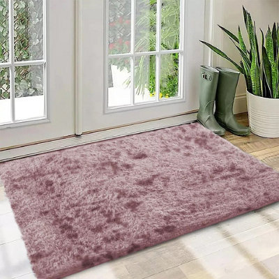 Ameha Tye Dye Pink 60X110 Cm Large Door Shaggy Rug Non Slip Door Floor Mat from B&Q
