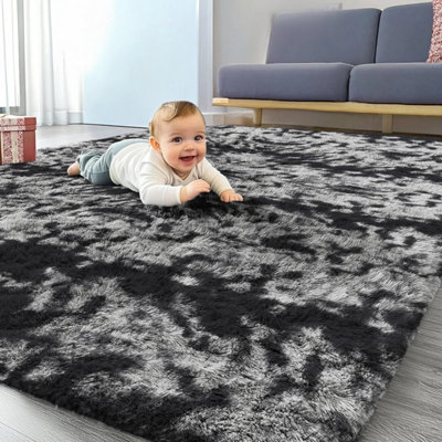 Ameha Tye Dye Grey Non Slip Shaggy Rug Extra Large Area Bedroom 200X290 Cm Carpet Super Soft Living Room Rugs from B&Q