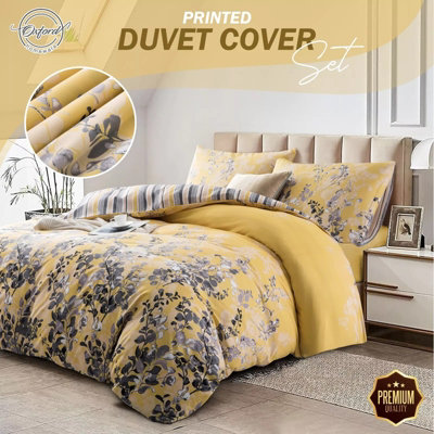 AMEHA Luxury Printed Duvet Cover 3-Piece Ochre Blossom Reversible Quilt Covers Single Double King Super King Sizes Soft Duvet Bedding