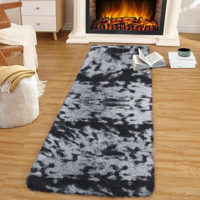 Ameha Non Slip Rugs Bedroom Living Room Shaggy Fluffy Kitchen Hallway Large Floor Mat Tye Dye Grey 80X150 Cm Rug from B&Q