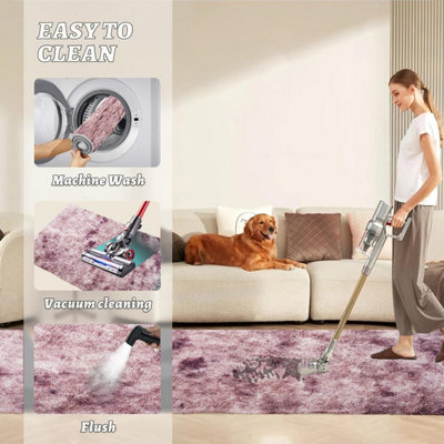 Ameha Shaggy Rugs Bedroom Living Room Non Slip Fluffy Kitchen Hallway Floor Mat Tye Dye Pink Rug Carpets 80X150 Cm from B&Q
