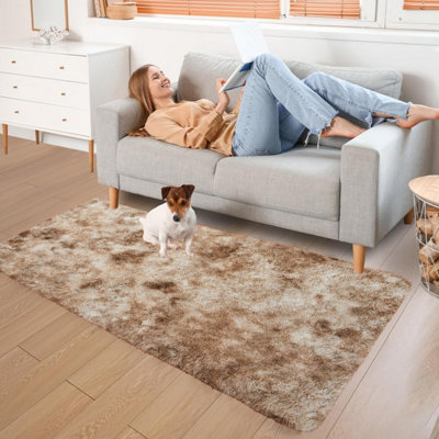 Ameha Non Slip Rugs Bedroom Living Room Shaggy Fluffy Kitchen Floor Mat Tye Dye Beige Rug 80X150 Cm from B&Q