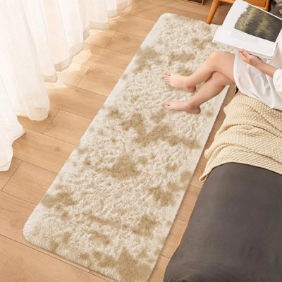 Ameha Shaggy Non Slip Rugs Bedroom Living Room Fluffy Indoor/outdoor Floor Mat Tye Dye Cream Rug 80X150 Cm from B&Q