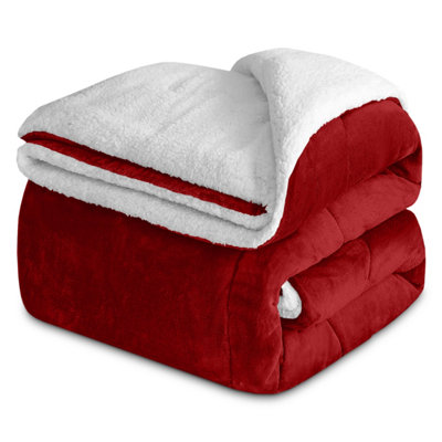 Ameha Sherpa Fleece Throw Blanket Burgundy SoftThick & Fluffy Comfort For SofaBed Or TravelKing Size 200X240Cm from B&Q