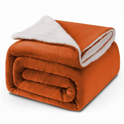 Ameha Sherpa Fleece Blanket Rust Reversible Throw Soft Thick & Warm For Sofa Bed & Travel King 200X240Cm from B&Q