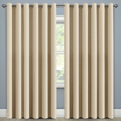 Ameha Thermal Thick Blackout Curtains Ready Made Eyelet Ring Top Cream Plain Curtain Pair 90X90 With Tiebacks Home Decor from B&Q