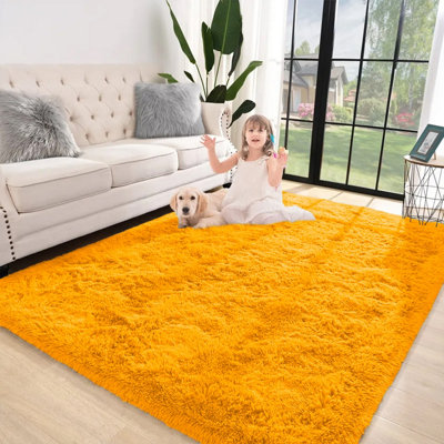 B&Q -  Yellow Shaggy Rugs For Living Room Bedroom Soft Pile Fluffy Floor Area Carpet 160X230 Cm Non Slip Rug
