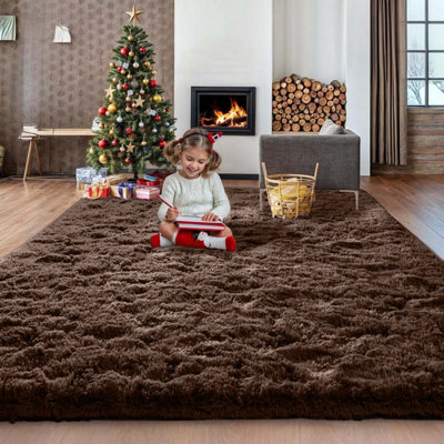 B&Q -  Non Slip Shaggy Rug Brown Rugs For Modern Living Room Soft Pile Fluffy Floor Area Carpet 160X230 Cm