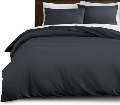 Ameha Duvet Cover Set Soft Microfiber 3Piece King Size Bedding Dark Grey Quilt Cover With Matching Pillowcase (Charcoal,230X220Cm) from B&Q
