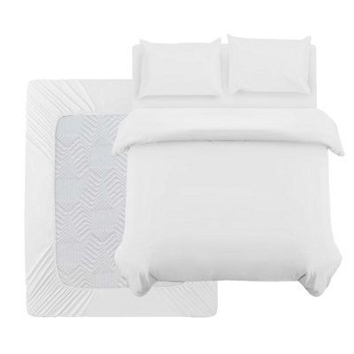Ameha Plain Dyed Duvet Cover Complete Set With Matching Fitted Sheet & Pillowcase Microfiber White Single from B&Q