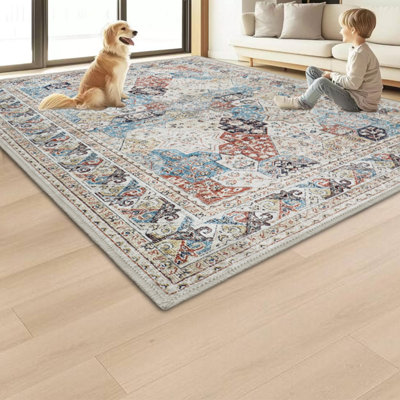 Ameha Cashmere Rugs 120X170Cm Intricate Persian-Inspired Medallion Pattern Area Rugs Kitchen Carpet Nonslip Bedside Rug,coastal from B&Q