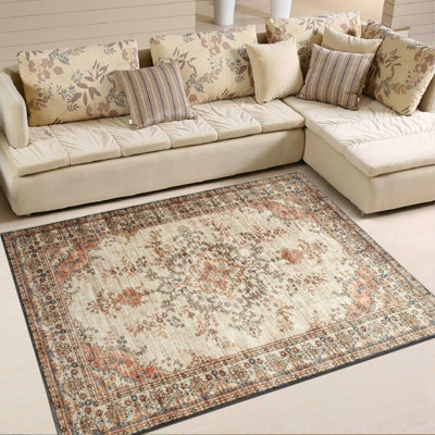 Ameha Large Area Rugs For Bedroom Kitchen Carpet Nonslip Oriental Floral Design Vintage Cashmere Rug(Timeless,120X170Cm) from B&Q