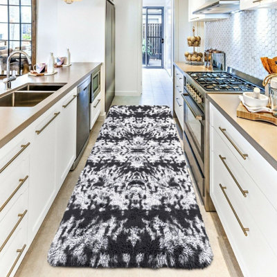 Ameha Living Room Area Rugs For Bedroom Anti Slip Modern Thick Pile Fluffy Shaggy Rug Non Shedding (Tye Dye Grey80X300 Cm) from B&Q