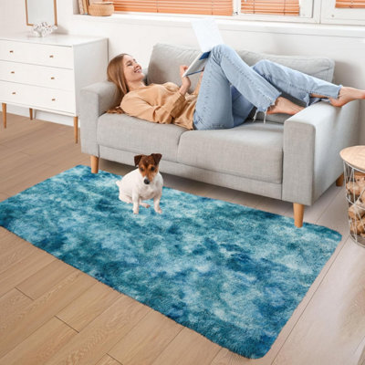 Ameha Shaggy Rugs Fluffy Living Room & Bedroom Large Floor Mat For Rug Indoor/outdoor Mats (Tye Dye Teal80X150 Cm) from B&Q