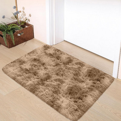 Ameha Tye Dye Beige Shaggy Rug Small 50 X 80 Cm Door Mat Area Non Slip Soft Thick Pile Bedside Rugs from B&Q