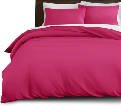 B&Q -  Plain 3-Piece Duvet Pink Quilt Cover Breathable Microfiber Reversible Super King Set With Pillowcase 260 X 220 Cm